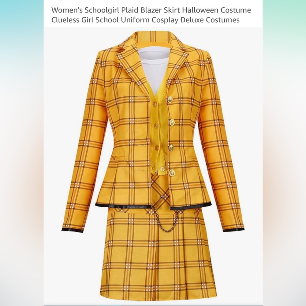 Cher from Clueless Yellow Plaid 4 Piece Costume